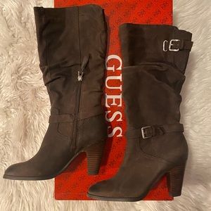 New!! Guess Dark Brown Leather boot. Non-slip bottom.